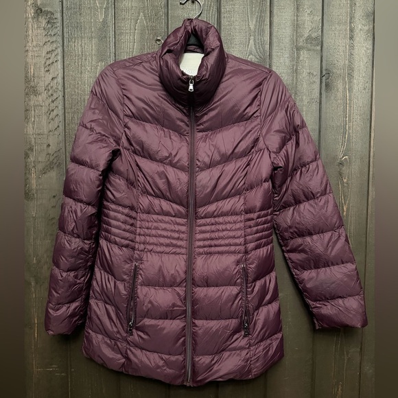 GH Bass Womens Sz S Down Burgundy/Purple Long Puffer Jacket Cinched Waist Warm - Picture 2 of 9